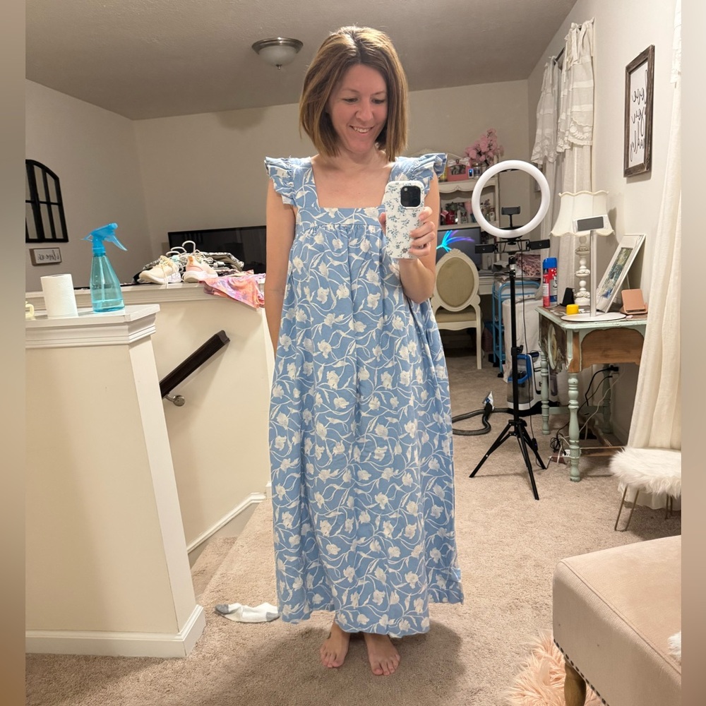 A New Day Blue and White Sleeveless Maxi Sundress